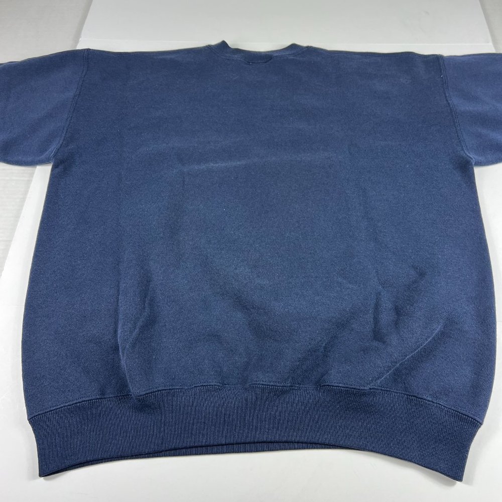VTG NCAA Notre Dame Fightin Irish Sweatshirt Large Blue Faded Stained Crewneck - Picture 10 of 15